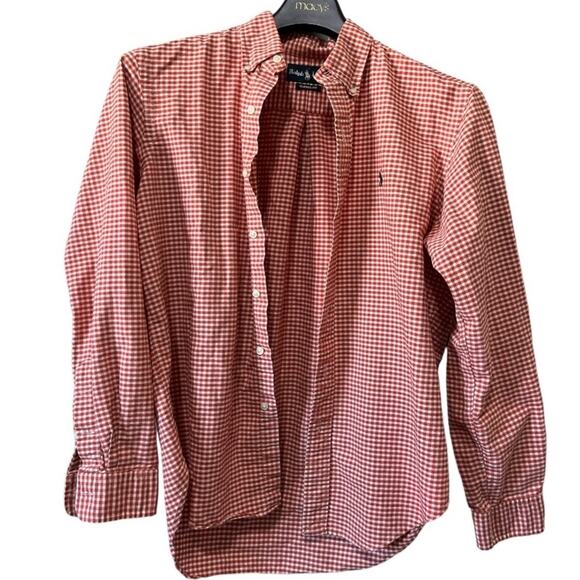 Ralph Lauren Classic Fit Orange Gingham Button Down Collared Shirt Long Sleeve M - Picture 2 of 9